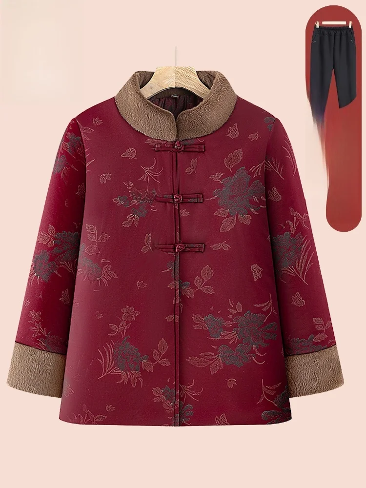 

Thiened Fce Winter Jaet for ly Women Warm Cotton Coat with Stand Collar Stand Fit Multket Design Chinese Sle