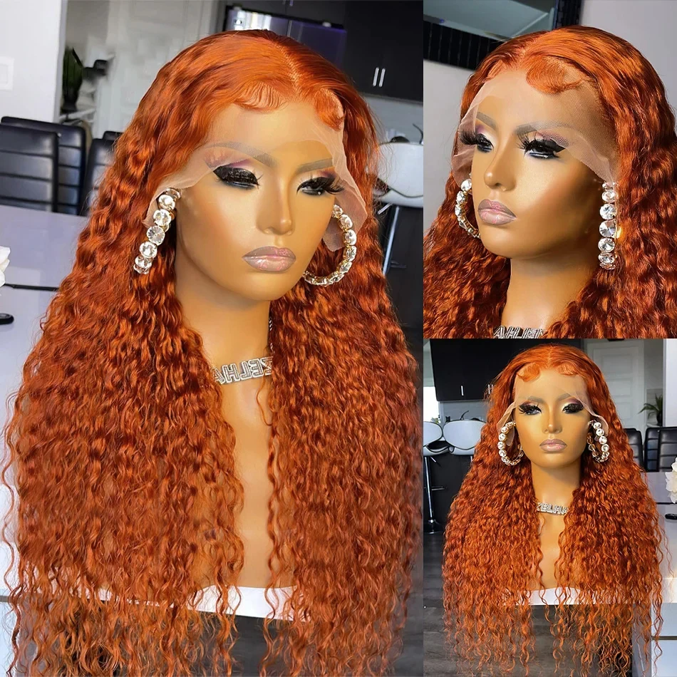 Oranger Ginger Deep Wave Frontal Wig 13X6 Hd Кружевные фронтальные парики Бразильские 100% цветные парики из человеческих волос 32 30 дюймов для женщин