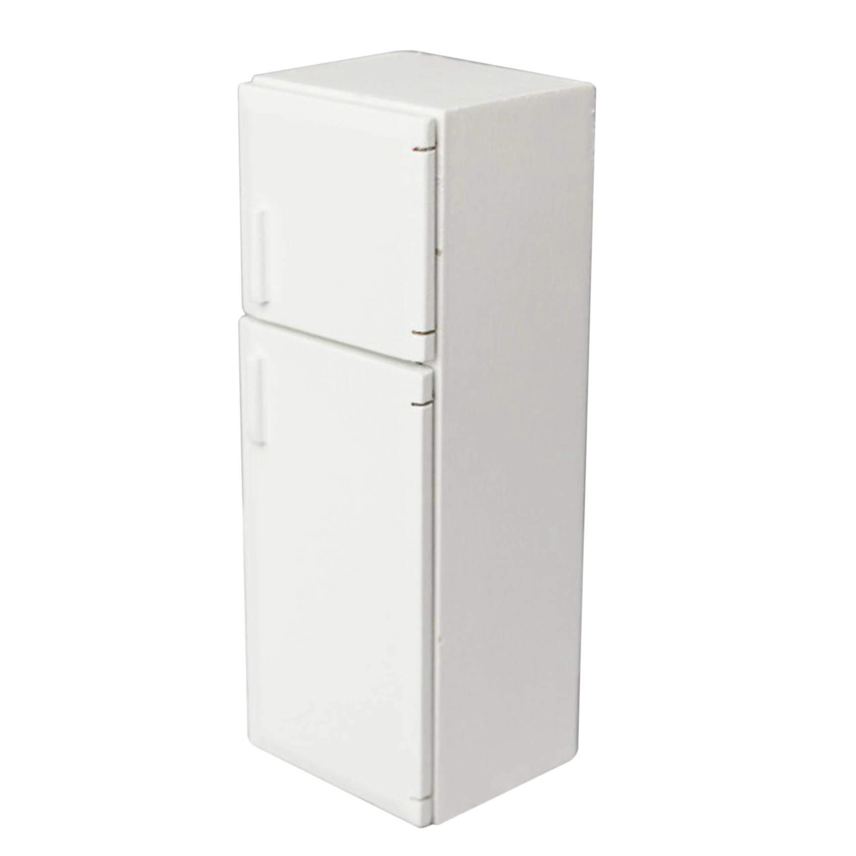 Compatible 1/12 Dollhouse Miniature Wooden Double Door Refrigerator Simulation Fridge Model for Doll House Decoration White
