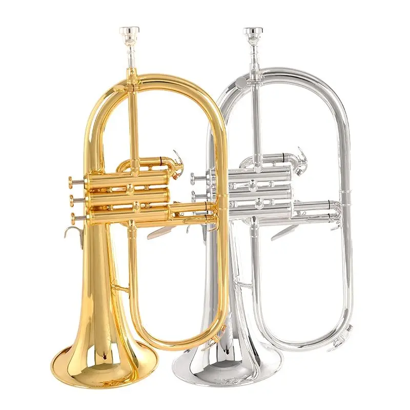 Brand New Professional  Flugelhorn Gold Lacquer With Case Profession Flugelhorns Bb Yellow Brass Bell