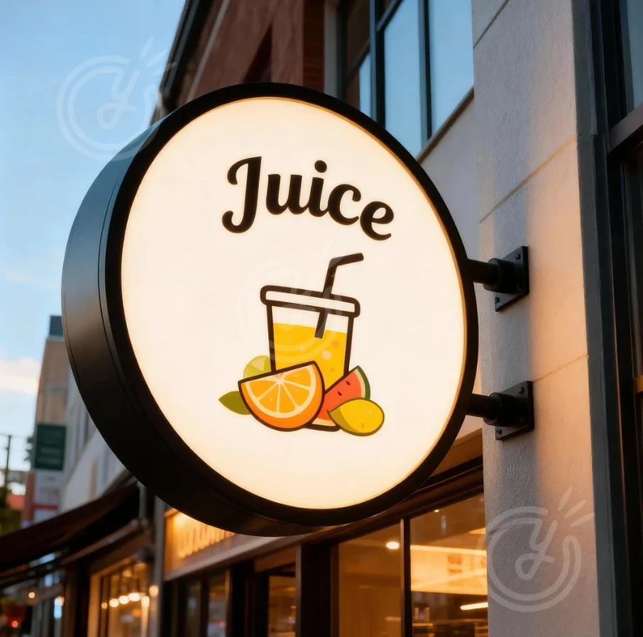 لافتة خارجية مستديرة مخصصة مزدوجة الجوانب وصندوق مضيء وشعار منقوش على شكل دائرة إعلان مقهى خفيف للأعمال