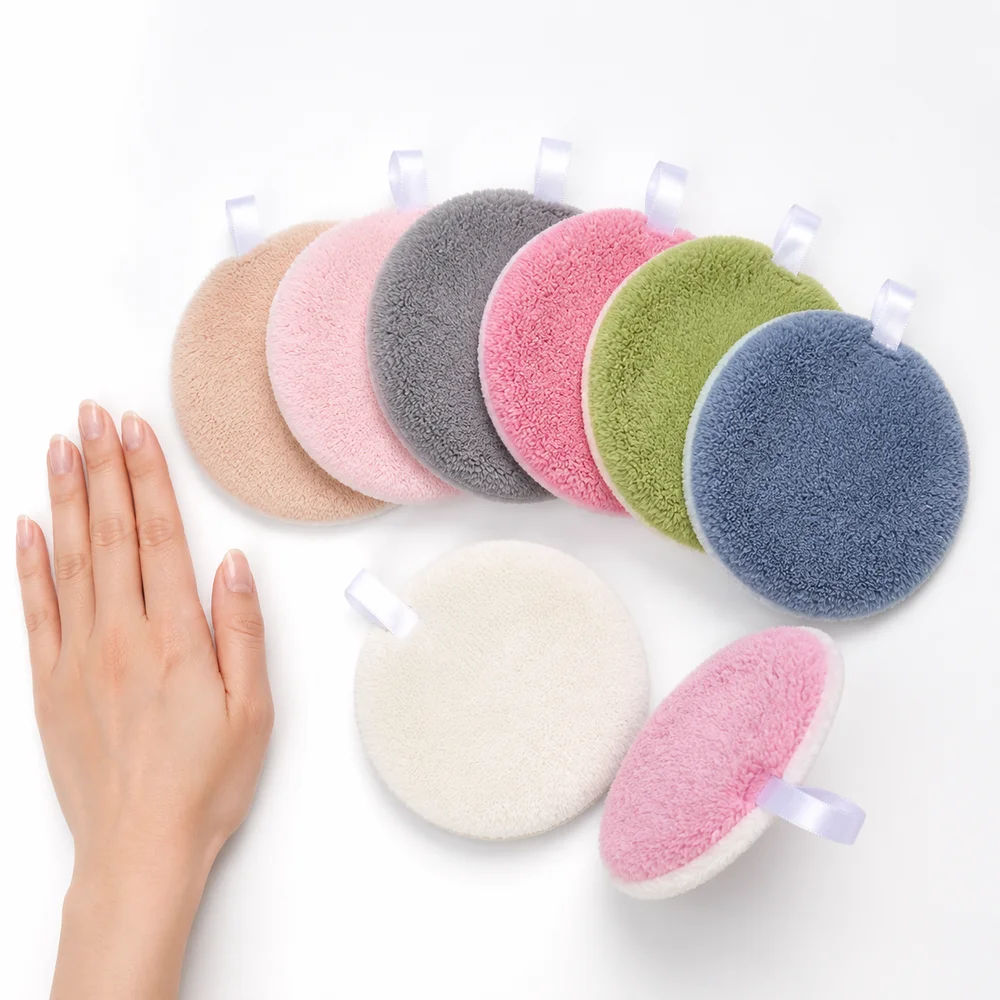 6 Pcs Set Coral Fleece Face Wash Pads Round Shape Thickened Facial Cleansing Cloth Reusable Double Sided Face Towel