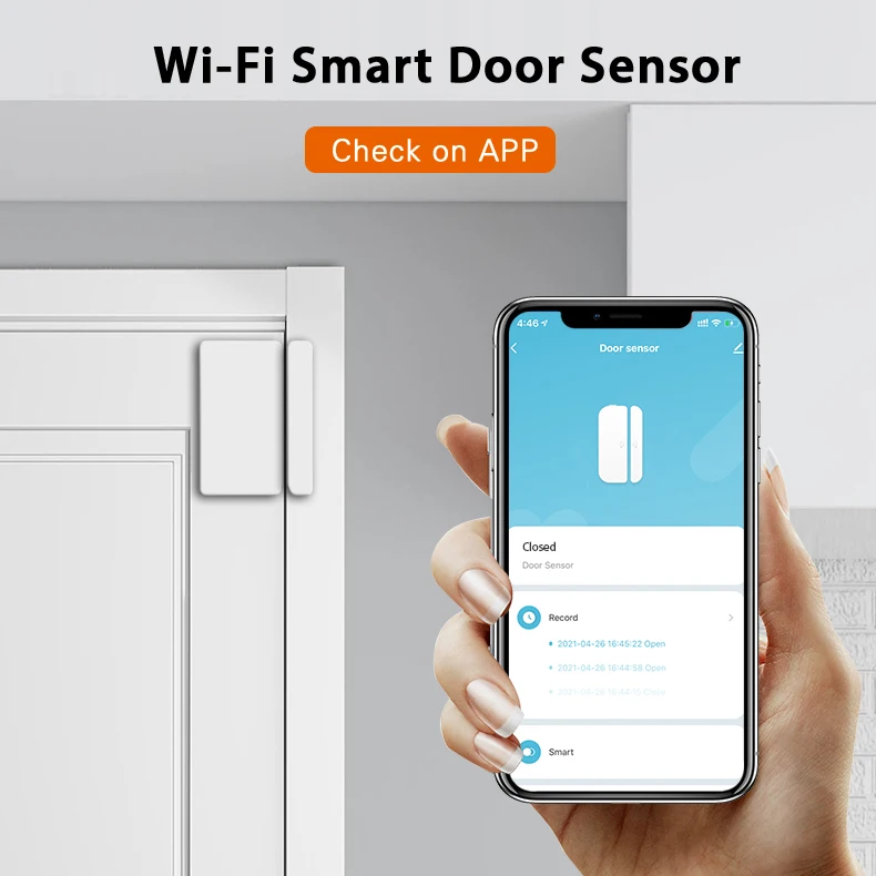 Tuya Smart WiFi Door Window Sensor Magnetic Detector Open / Closed APP Push Work With Alexa