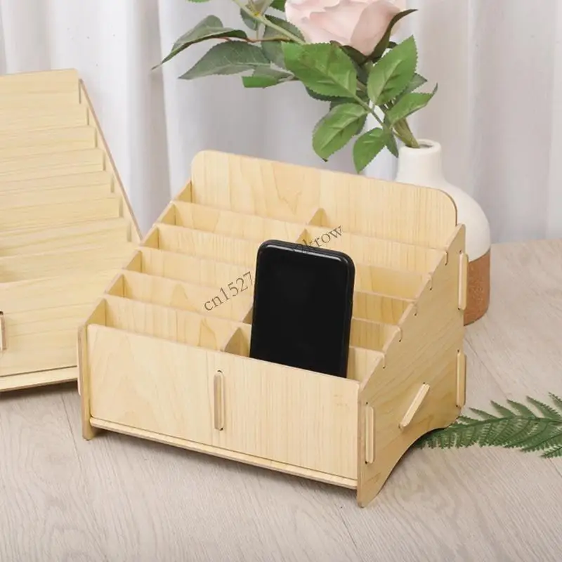 R9CB Desktop Phone Holder Pencil Storage for Case Multiple Compartment