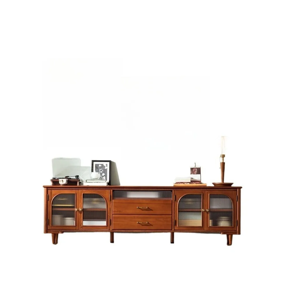 Living room TV cabinet All solid wood light luxury TV glass cabinet