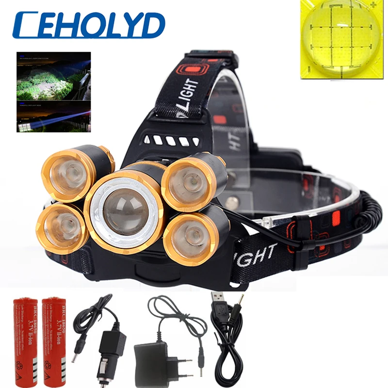 

6800 lumens Powerful Led headlamp USB Rechargeable Zoomable Flashlight night working headlight Lantern hunting fishing Head lamp