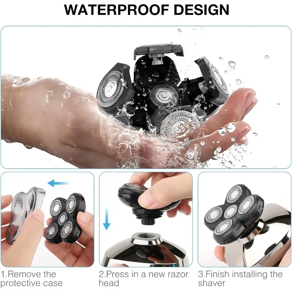 Electric Shaver Replacement Shaver Head 5D Independently 5 Cutter Floating Head Waterproof Stainless Steel Razor Blades