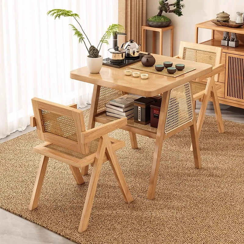 

Solid wood balcony tea table and chair combination small apartment household tea table