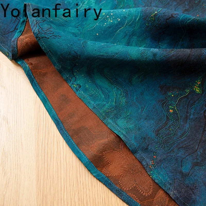 YOLANFAIRY Luxury Real Gauze Silk Dress Summer 2025 Elegant 100% Mulberry Silk Ladies Dresses Three-quarter Sleeve Woman Dress