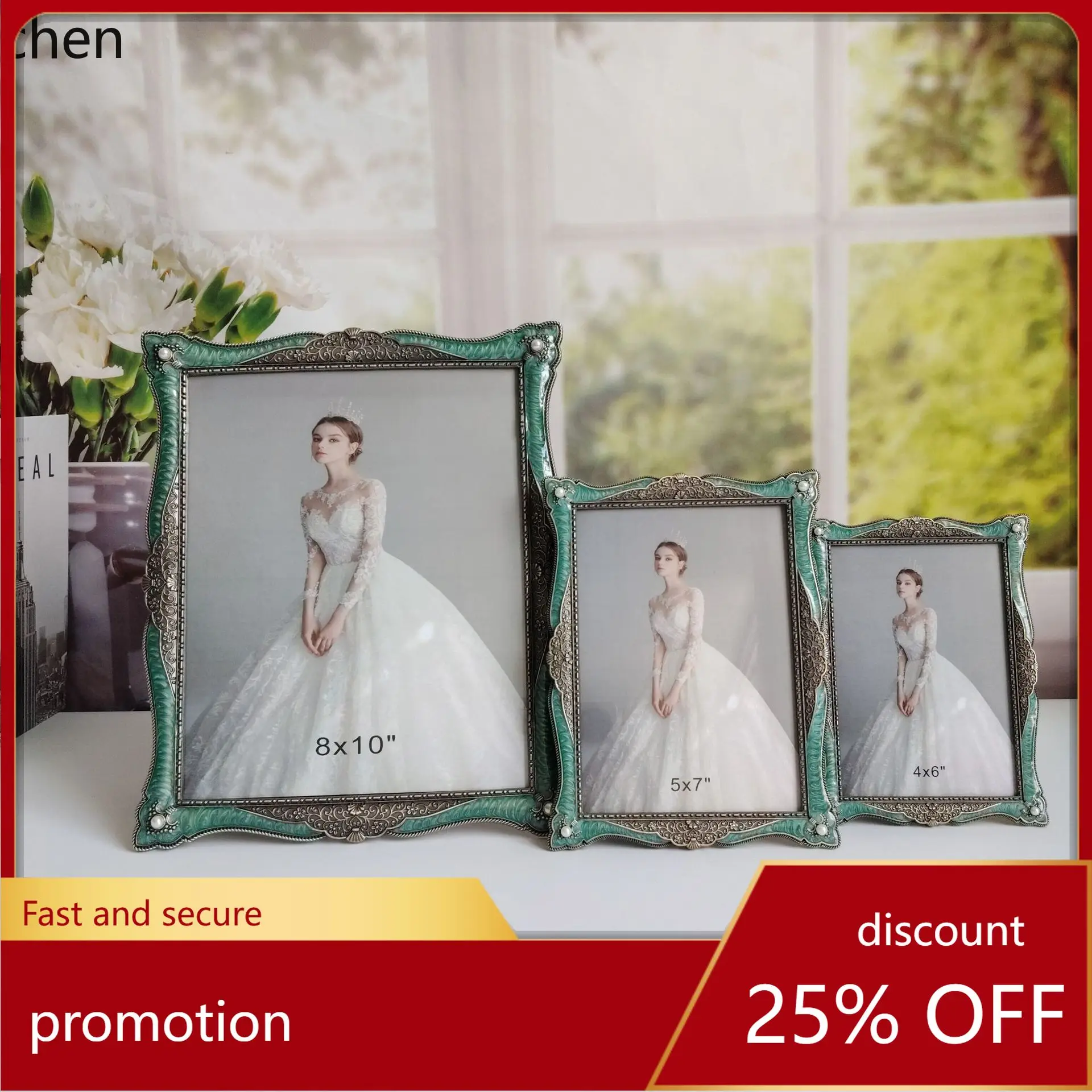 

Hxl emerald green horizontal/vertical metal photo frame jewelry display stand