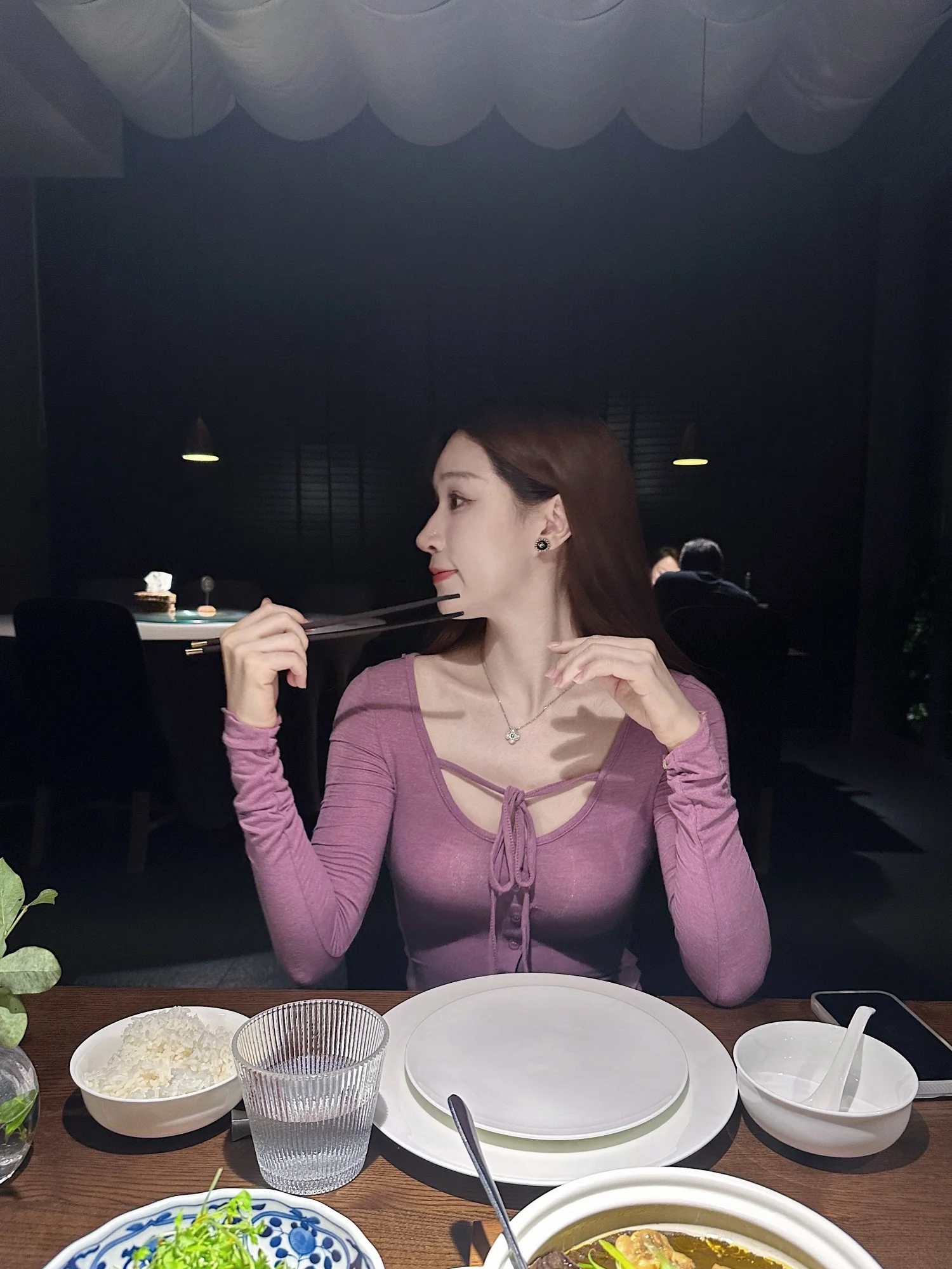 

Dear Zhazha Pure Desire Slim Fit Purple U Ne Button up T-irt Women's Faion Korean Sle Long Sve Dstring