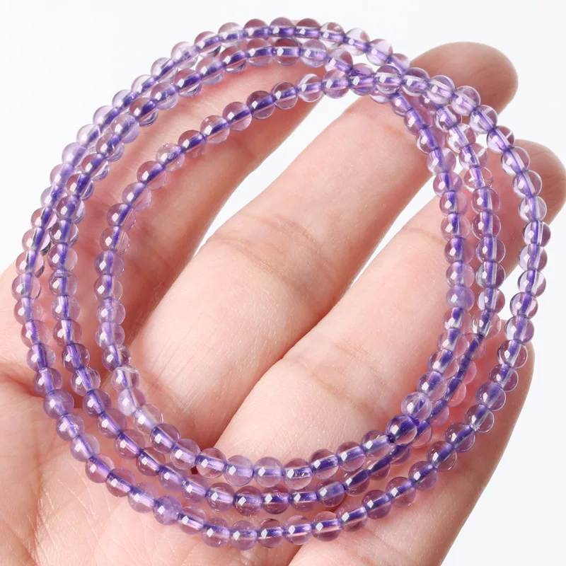 Natural Amethyst 3-Loop Bracelet, 9A Grade Purple Amethyst Loose Beads, About 3.5mm, DIY Bracelet Jewelry Making