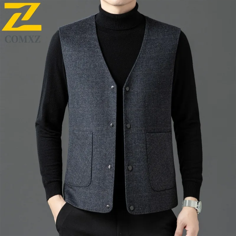 COMXZ Male Wool Vest Fashion Classics Working Cold Proof Gilet Business Casual Comfort Autumn Winter Warm Sleeveless Vests