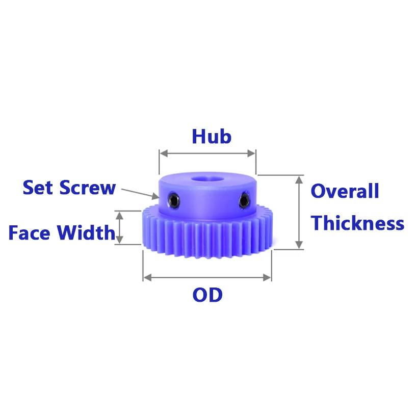 1PCS 1M Blue Nylon Spur Gear 15-150mm Teeth Plastic Flat Cylindrical Gear 1 Module Engineering Plastic Gears for DIY RC Robot