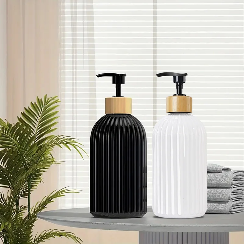 500ml Strip Soap Dispenser With Bamboo Pump Refillable Hand Pump Bottle For Shampoo Conditioner Bathroom Liquid Lotion Container