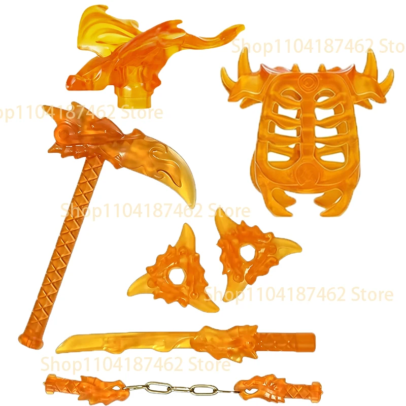 Elemental Anime Cartoon Bausteine Figur Schwert Katana Axt Umhang Modelle Zubehör Zusammenbau Mini-Bausteine Spielzeug Geschenk für Kinder H30