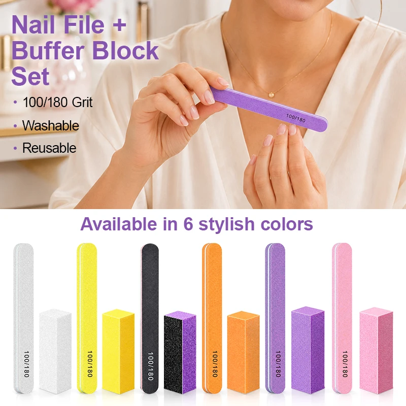 100/180 Grit Double Sided Nail File and Nail Buffer Block Manicure Tools Set for Nail Shaping Grinding Polishing Supplies Tools