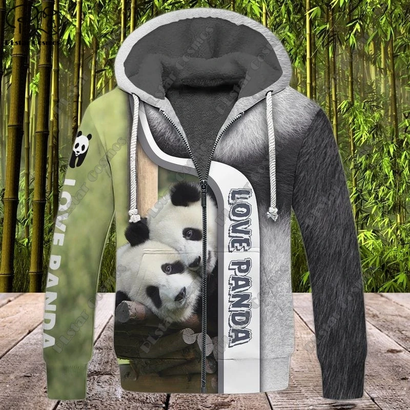 PLstar Cosmos-3D Hoodie de lã impresso para o inverno, gato bonito e padrão Panda, jaqueta com capuz quente, jaqueta grossa com zíper, roupas