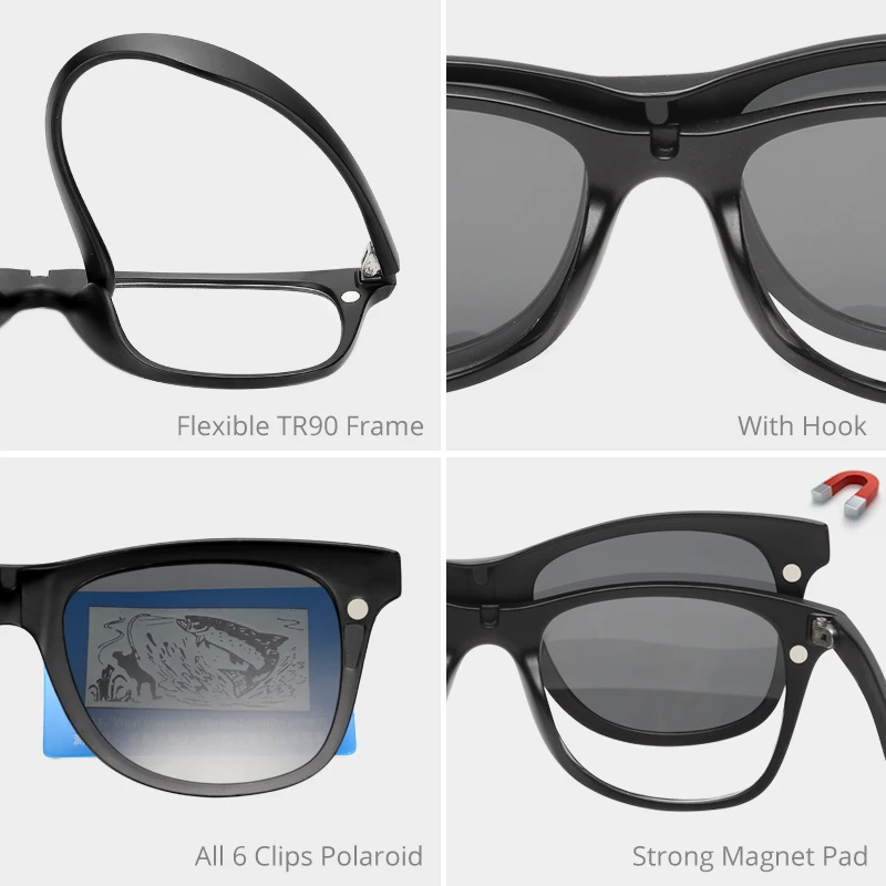 Ralferty Magnetic Sunglasses Women Men Clip On Sunglass Polarized UV400 TR90 3D Night Vision Prescription Optic Eyeglasses Frame