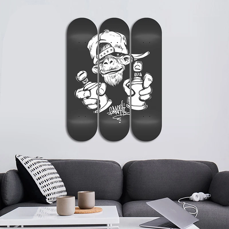 Set of 3pcs Decorative Board Pop Art Skateboard Wall Art 7-layer Maple Decoration Skateboard Furnish and Decorate for Home Decor