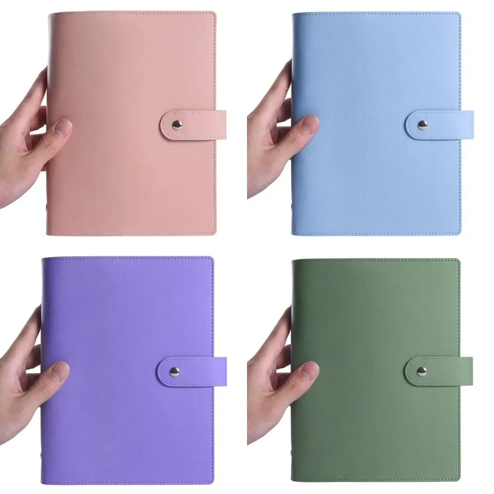 capa de notebook de couro recarregaveis cor macaroon folha solta tampa com slots de cartao ring binder a5 a6 pu 01