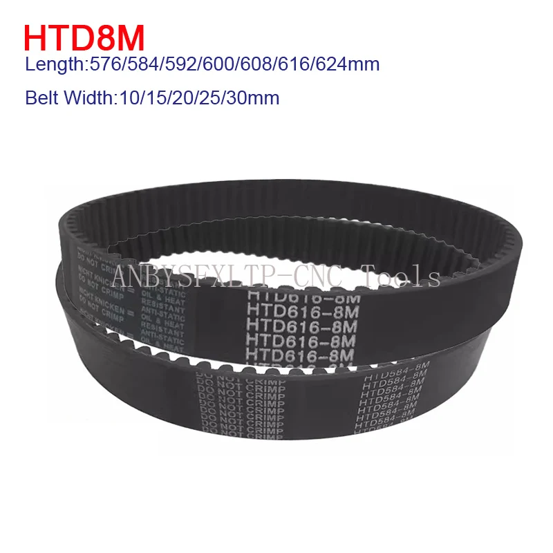 

HTD8M Rubber Closed Loop Belts Synchronous Belt Width 10/15/20/25/30mm Timing Belt Perimeter 8M-576/584/592/600/608/616/624mm