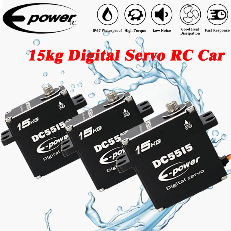 

E-POWERRC DC5515 Цифровой сервопривод 15 кг 180 ° /270 ° 360 ° Полностью алюминиевый корпус, шестерня из нержавеющей стали, высокий крутящий момент, радиоуправляемый автомобиль для восхождения, детали для самостоятельного изготовления игрушек