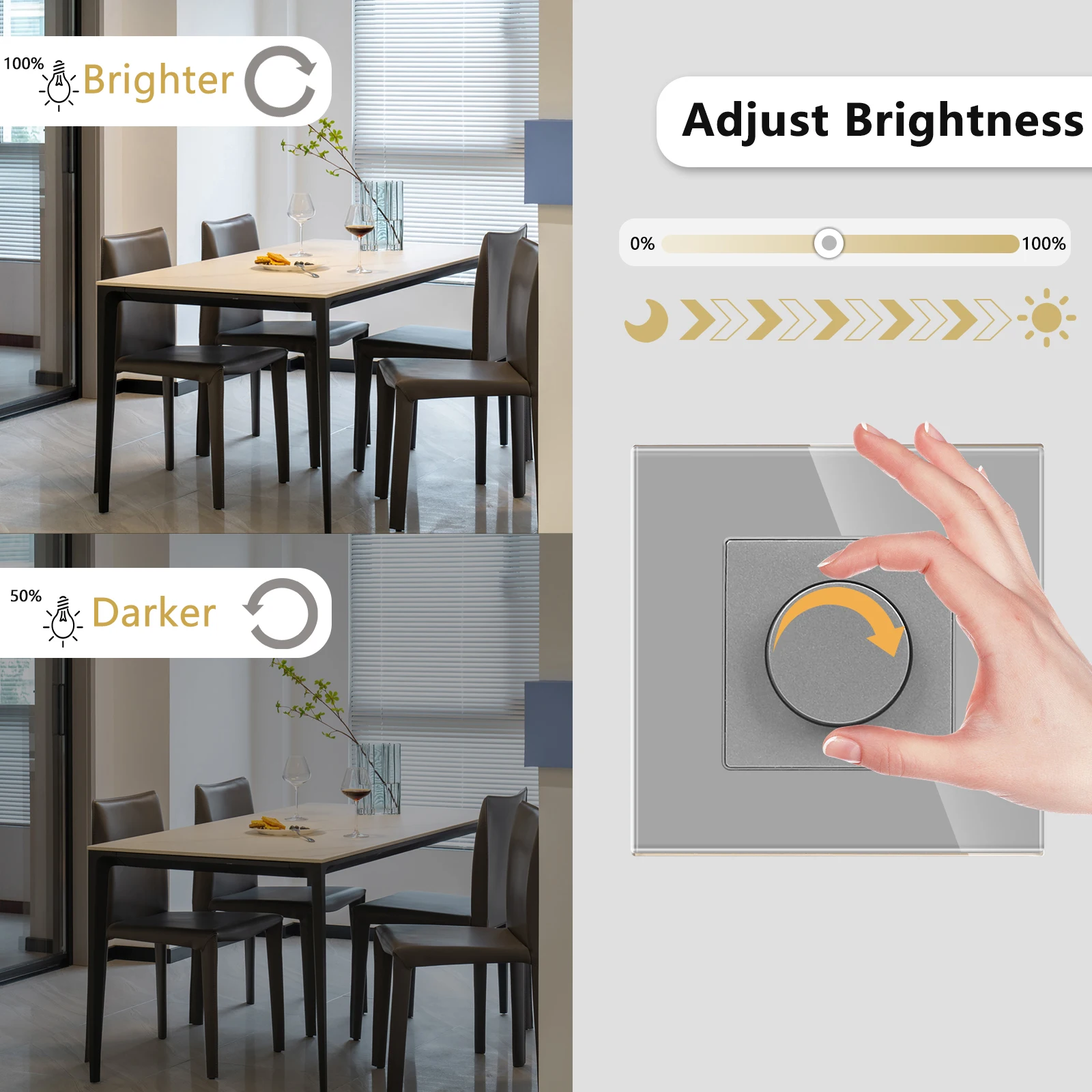 Interruttore a manopola rotante regolabile DAJIMEI Dimmer Light interruttori a parete con memoria di luminosità dimmerabile a LED meccanici in