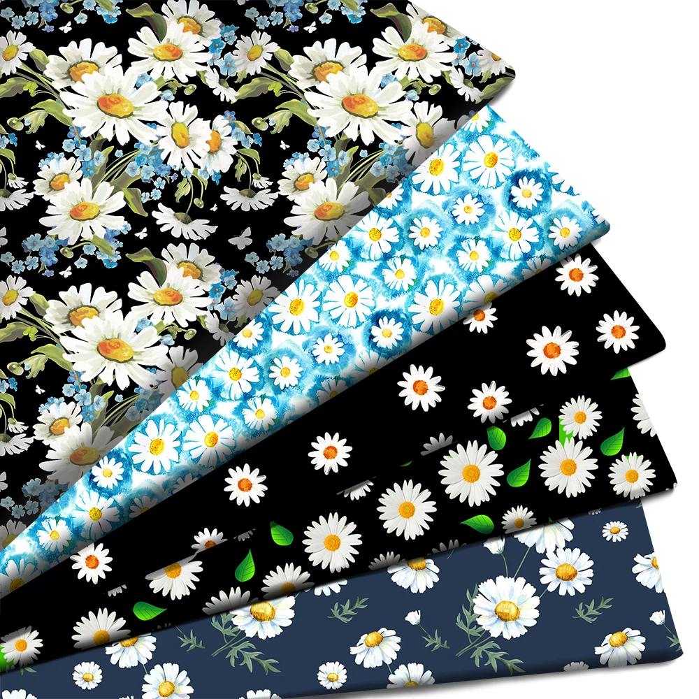 Daisy Flowers Floral Printed Polyester Pure Cotton Material Patchwork Tissue Sewing Quilting Fabrics Needlework DIY Cloth