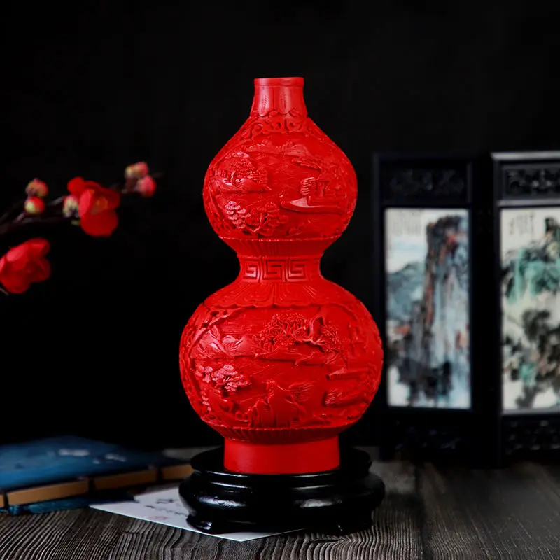 Auspicious Vase 10 inch / Exquisite Chinese Classical Traditional Technology Red Lacquerware Flower