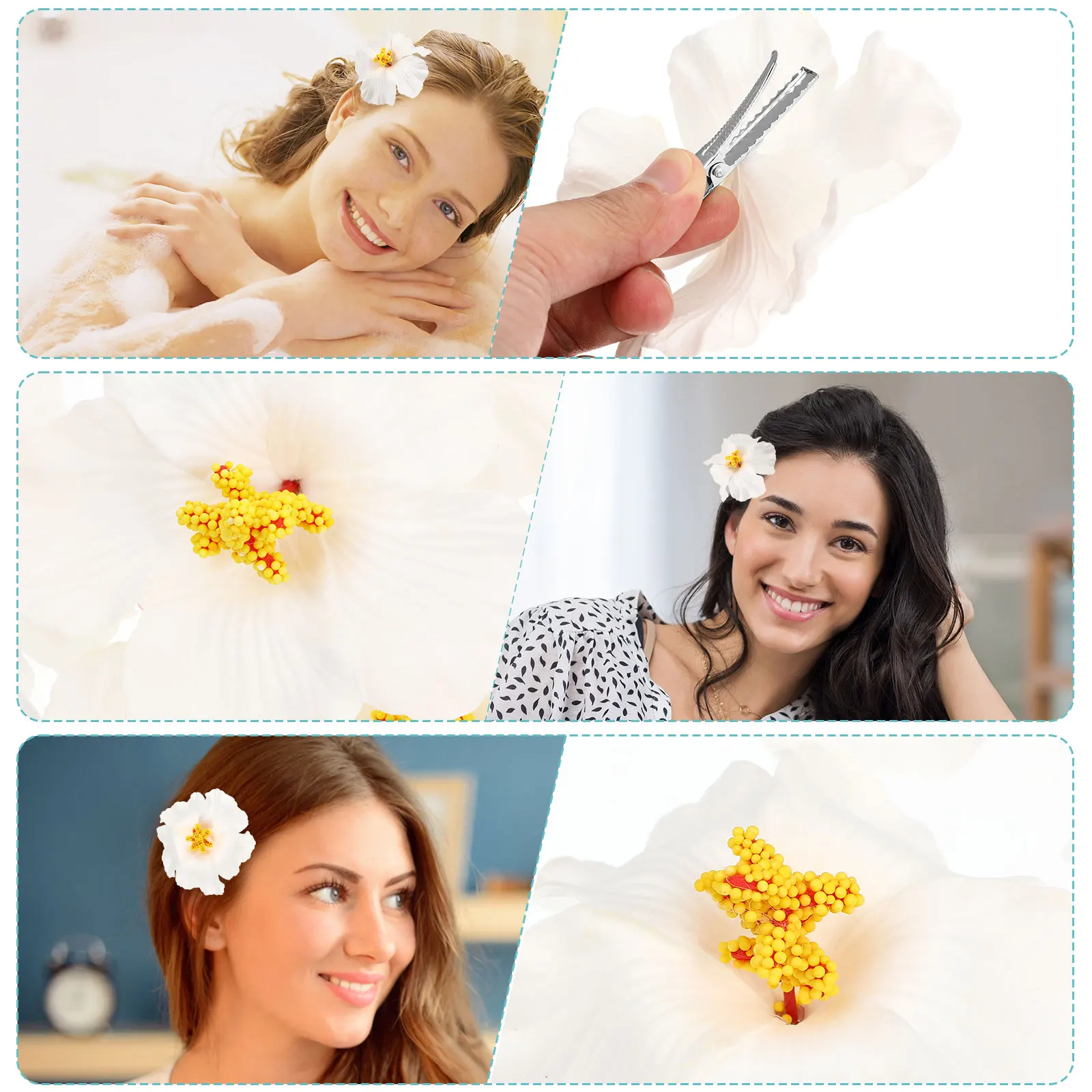 

10pcs Hibiscus Flower Hair Clips Artificial Barrette Decorations Girls Accessories Hawaiian Luau Travel Favors