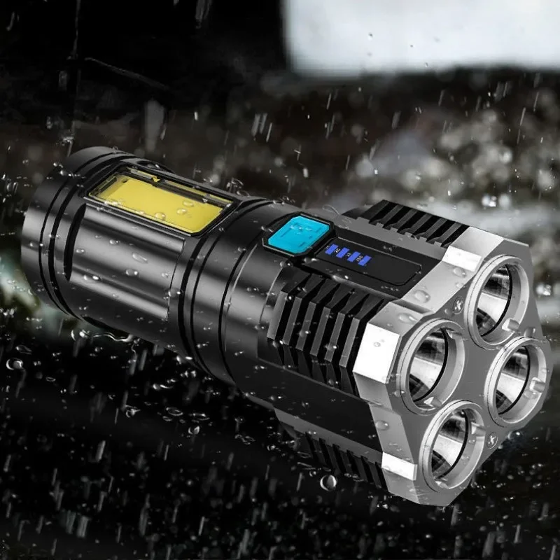 COB Side Lights Searchlight Lamps LED Strong Light Flashlight 4 Lights Strong Light Long Range Flashlight Rechargeable Uv Light
