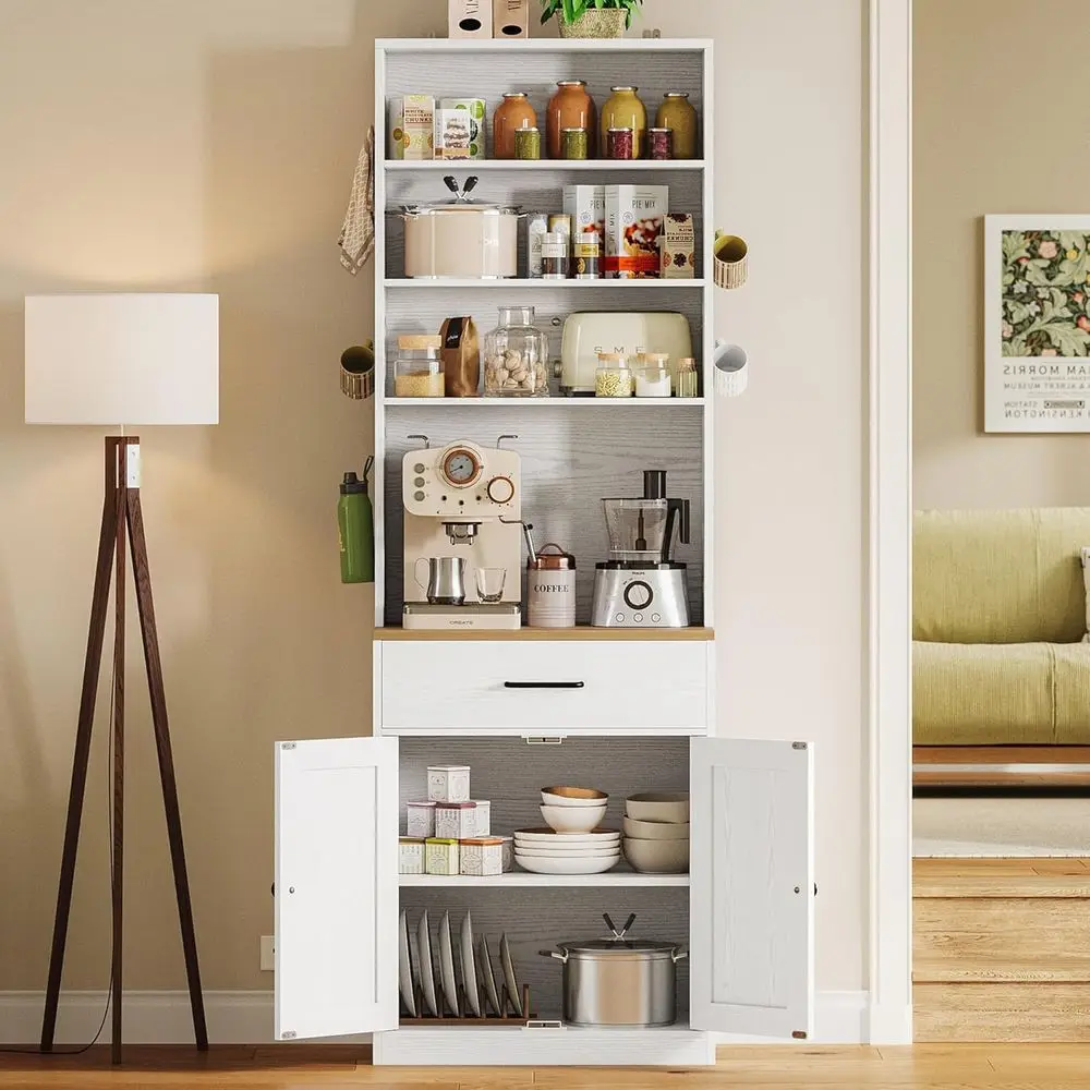 Microwave Stand with Storage and Pegboard, Coffee Bar Cabinet, Adjustable Shelves for Kitchen, Dining, Living Room, White view 3