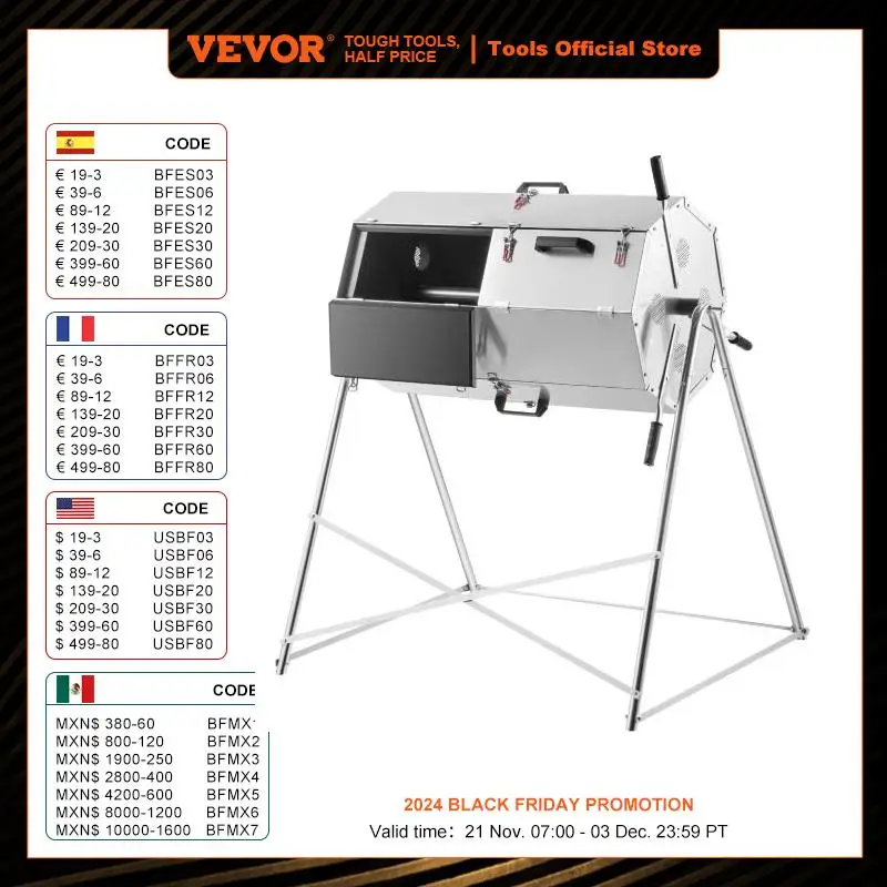 VEVOR Compost Bin Stainless Steel Dual-Chamber Garden Composter 33/71/106 Gallons Capacity Composting Trash Can for Kitchen Yard