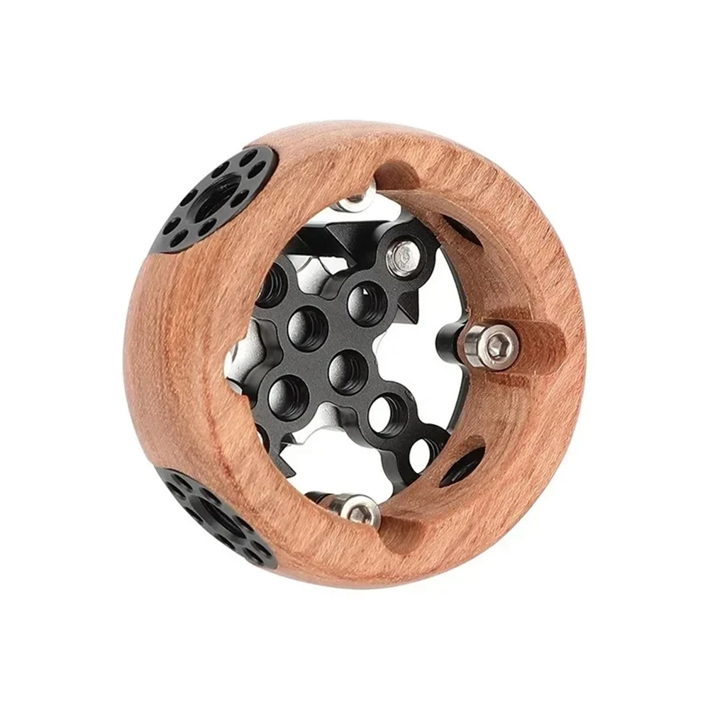 RABIT DTD3-Round Camera Wooden Handgrip for Rosette M6 Thread Mount 1/4in 3/8in Screw Hole for DSLR Shoulder Rig Photography