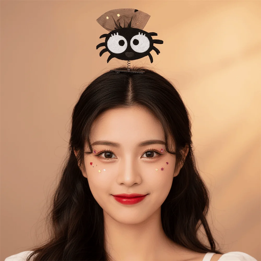 Spring Loaded Halloween Hair Clips Shaking Effect Glittery Spring Hairpins Black Metal Clip Colorful Gothic Duckbill Clips