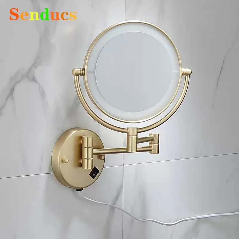 

Senducs Led Folding Bathroom Mirror for Bathroom Fixture Accessories Magnifying Makeup Mirros Brushed Gold Led Bathroom Mirror