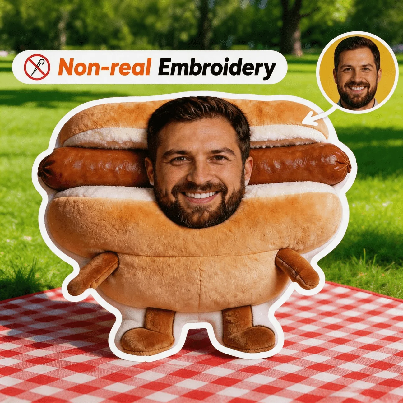 Customized Throw Pillow, Personalized Photo Customization: Hot Dog Face Brown Custom Shaped Decorative Cushion, Graphic Accent P