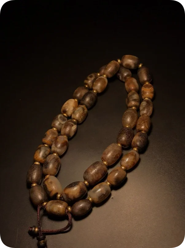 Rare Tibetan Old Oily Agate Multiple patterns Dzi Beads Necklace J1011