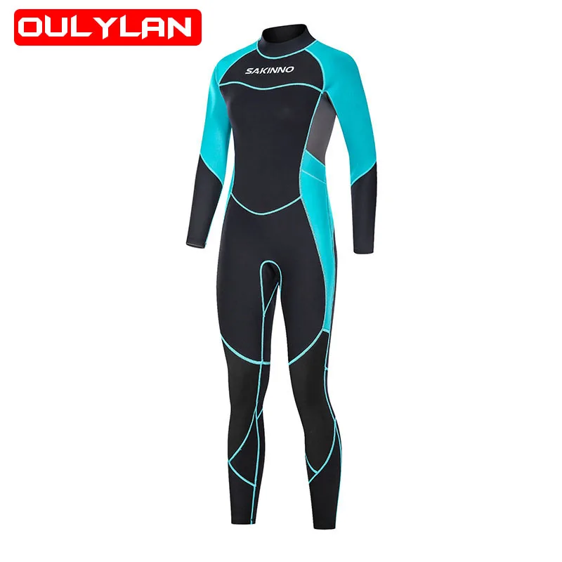 3MM Neoprene Diving Suit Full Body Women Wetsuit One-Piece Swimming Scuba Snorkeling for Women Sunscreen Long Sleeve Jumpsuit