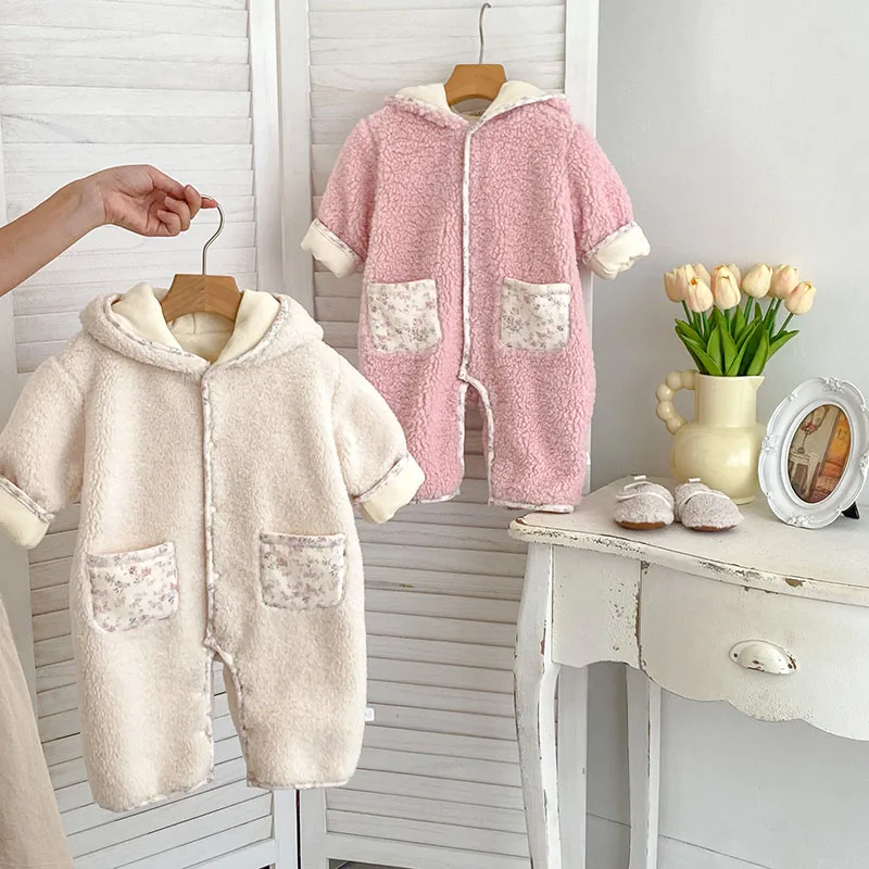 2024 New Winter 0-24M Children Thicken Warm Clothes Infant Baby Girls Thicken Warm Jumpsuit Newborn Baby Girls Bodysuits