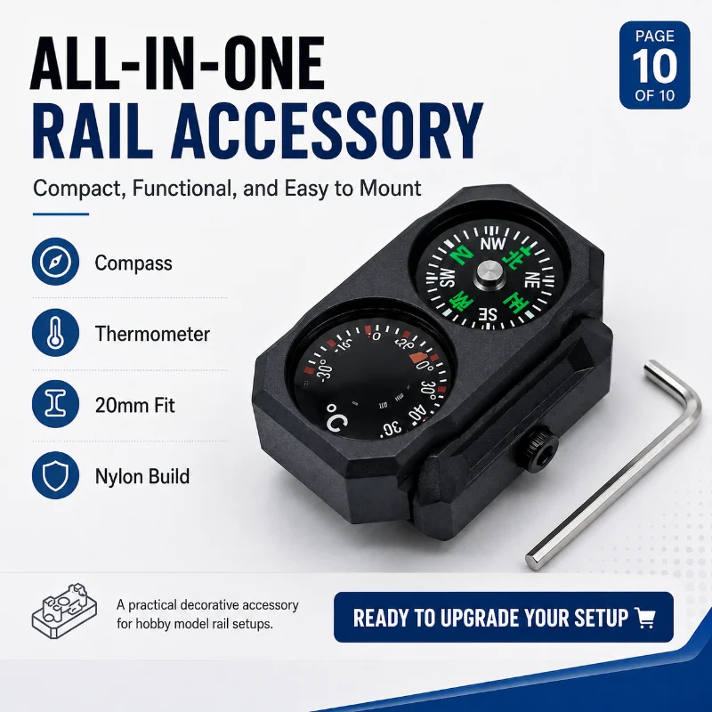 20‑22MM Rail Compatible Hobby Ornament Nylon Dual‑Purpose Compass Thermometer Model Accessory with Hex Key