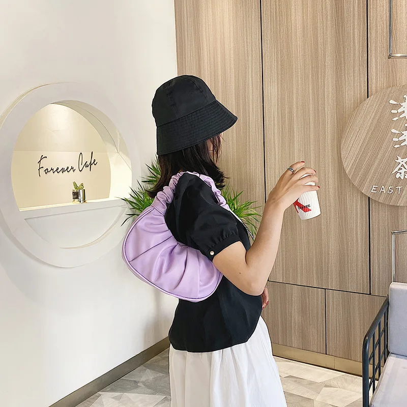 Summer Pleated Handlebags For Women PU Leather Cloud Purse Bag Fashion Armpit Bag Shopping Shoulder Bags Female Underarm Hobos