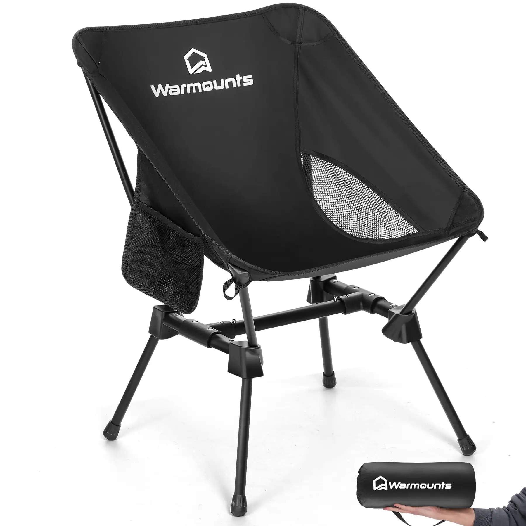 

WARMOUNTS Portable Camping Chair, 400LBS Folding Backpacking Chair w/ Side Pocket Carrying Bag