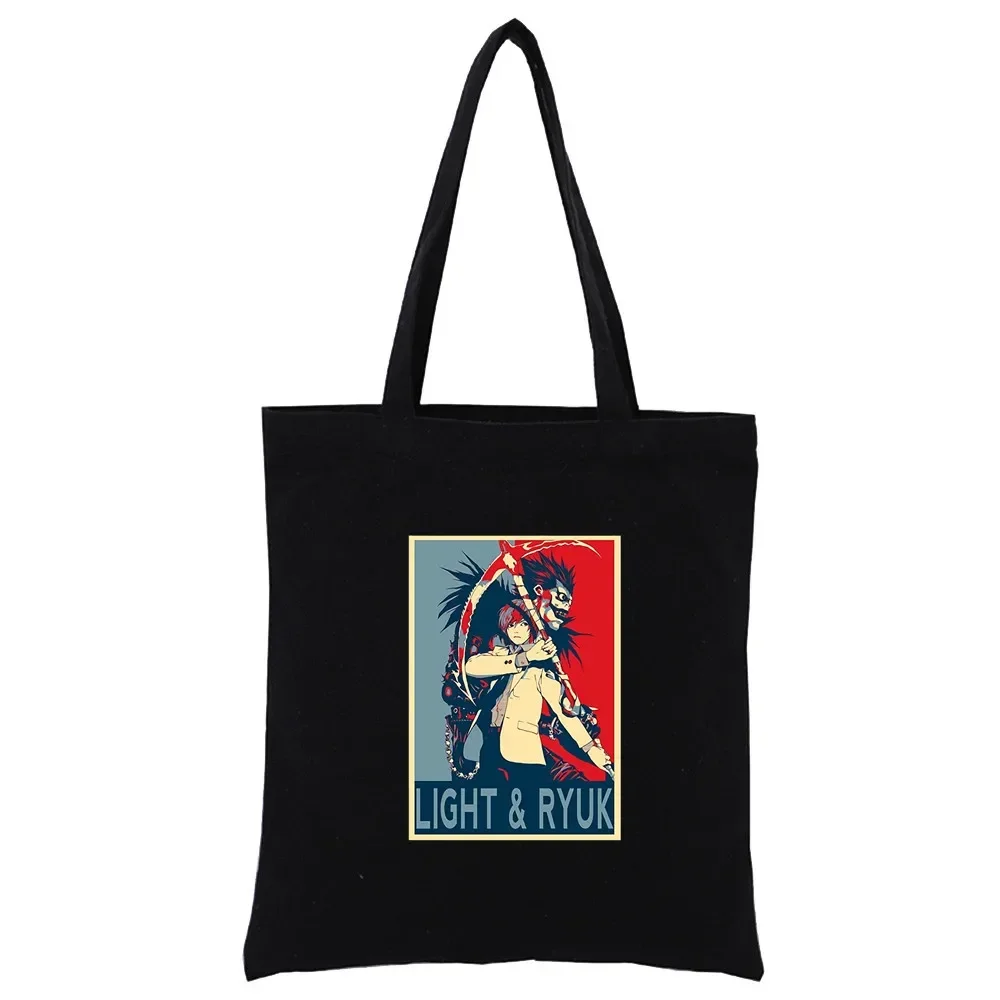 Death Note Japan Anime Manga Women Handbags Black Canvas Tote Shopping Bags Reusable Shopping Bag Eco Foldable