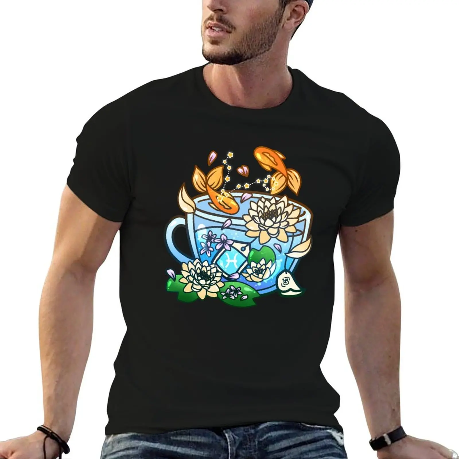 Pisces Zodiac Teacup T-Shirt anime clothes vintage anime shirt fitted t shirts for men