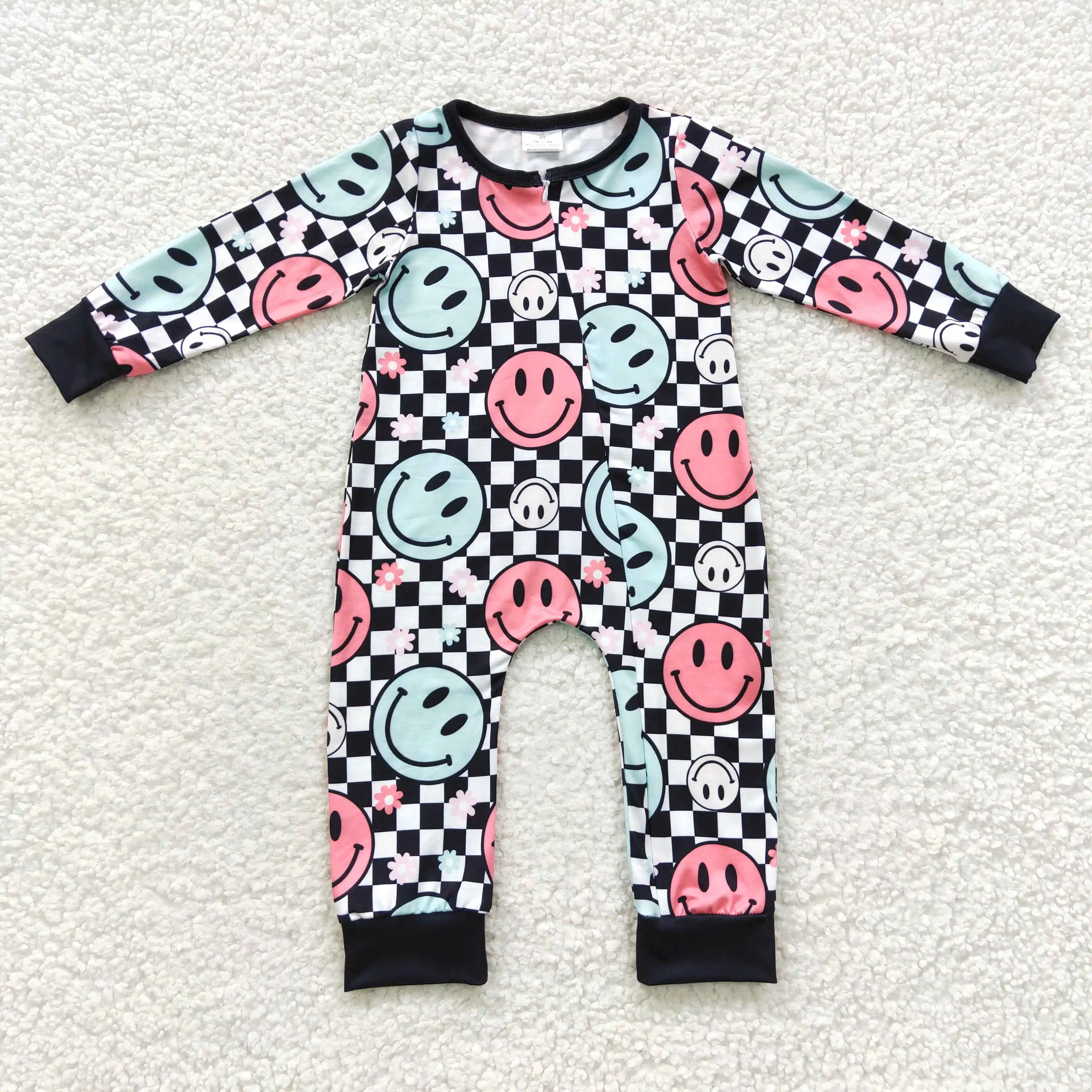 

Latest Design RTS Fall Long Sleeve B​aby Checkerd Clothing Infants One-Pieces Boutique Toddler Floral Rompers