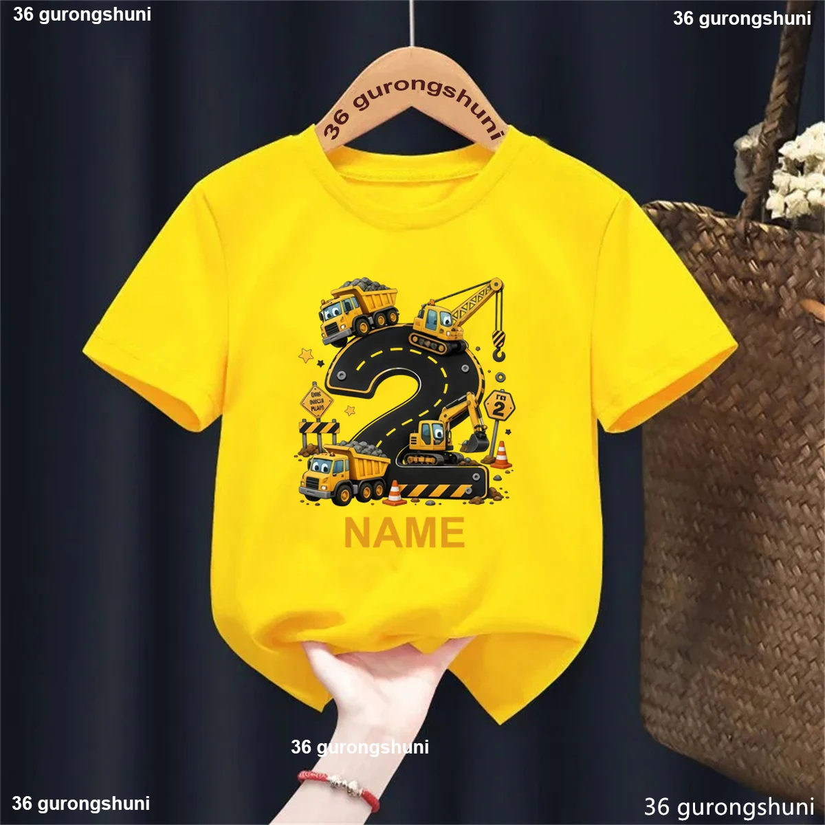 Custom Name Funny 2nd Birthday Gift Excavator Bulldozer Printed T Shirt Boys The Best Birthday Gift T-Shirt Kawaii Kids Clothes