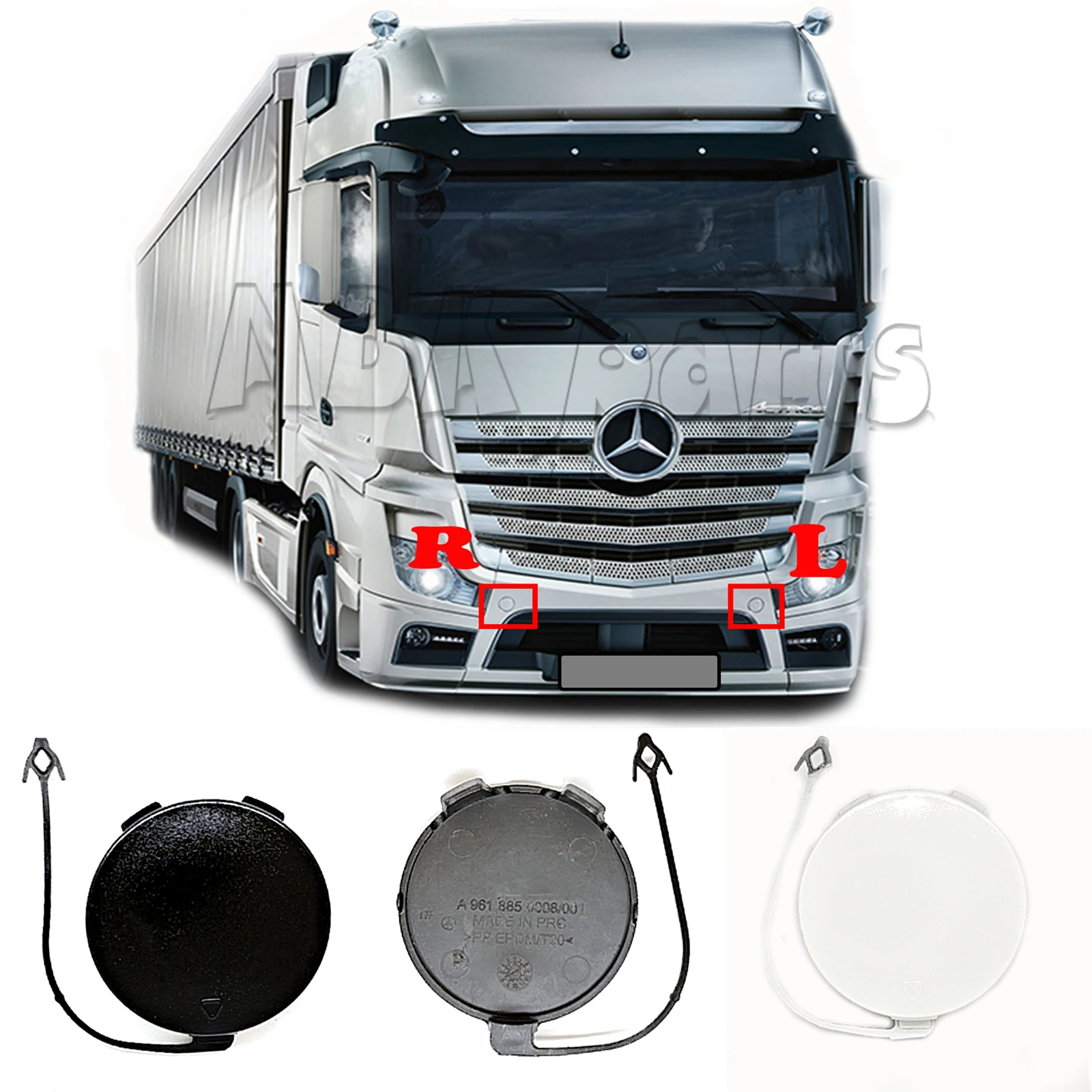 Front Tow Cover  Fit 11-18 Mercedes Benz W960 Actros MP4 2012 2013 2014 2015 2016 2017 2018 Truck Bumper Hook Eye Cap Left=Right