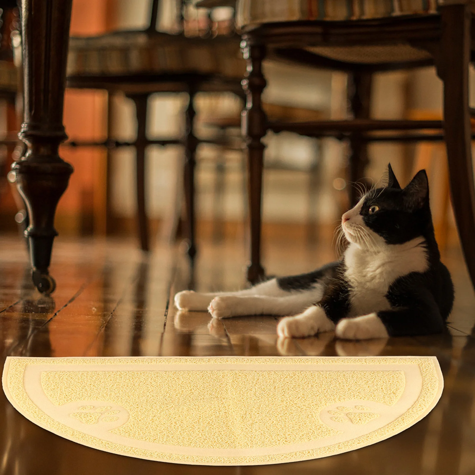 

Cat Litter Mat Semicircular Pvc Non-Slip Absorbent Pet Paw Cleaner Mat For Litter Box Feeding Area Cat Placemat Pet Supplies